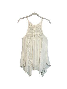 Rebellion Lace/Crochet Boho Sleeveless Halter Neck Top in Cream - Size S